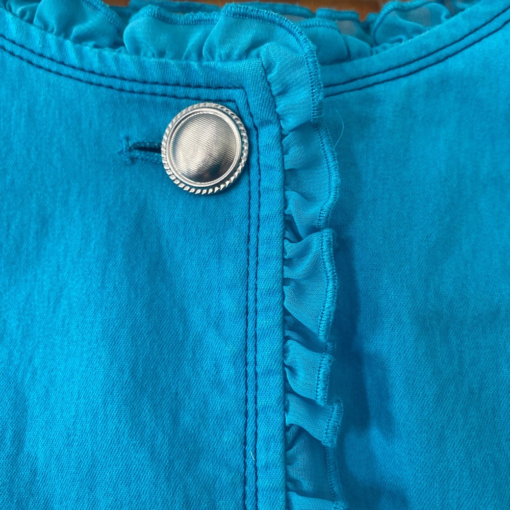 Joan Rivers Turquoise Ruffle Trim Jacket Silver Buttons Size 10 - Picture 5 of 9